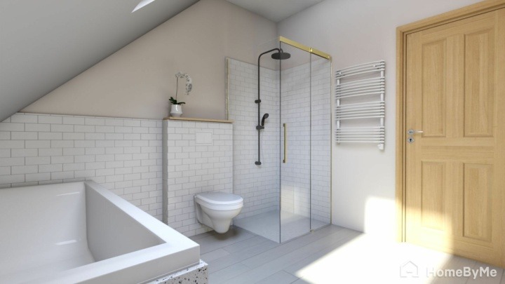 Modern minimalist bathroom with a white brick wall