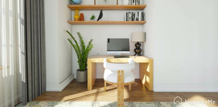 Nice wooden desk in a home office area, made with 3DByMe