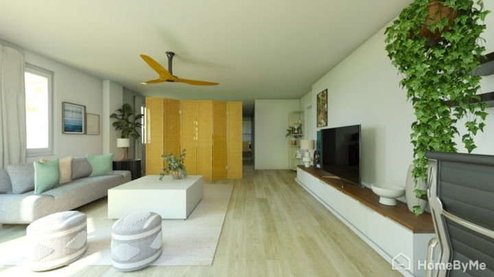 Modern living room with a divider