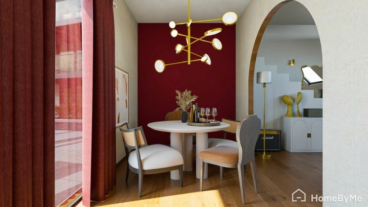 A beautiful dining room with burgundy color