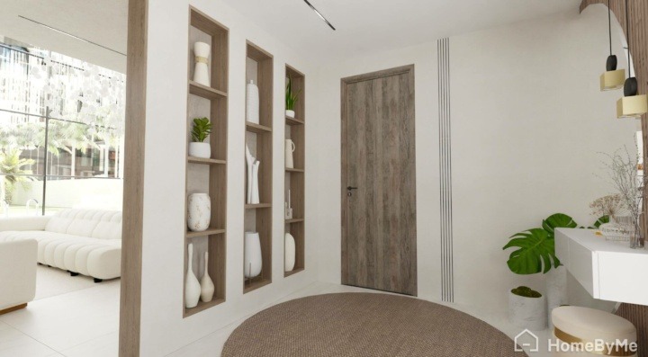 Entry hall with white walls and wooden hints