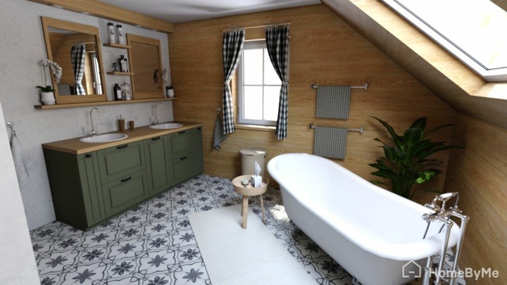 Rural style bathroom with a bathtub