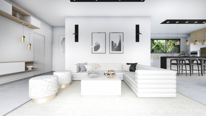 White modern living room made on homebyme with a big white sofa