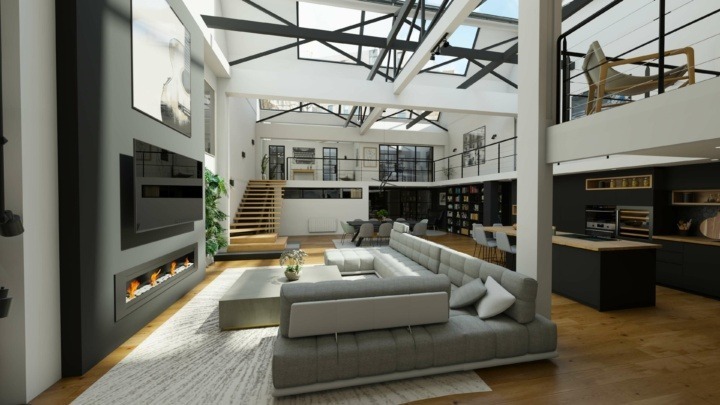 Modern living room in a loft