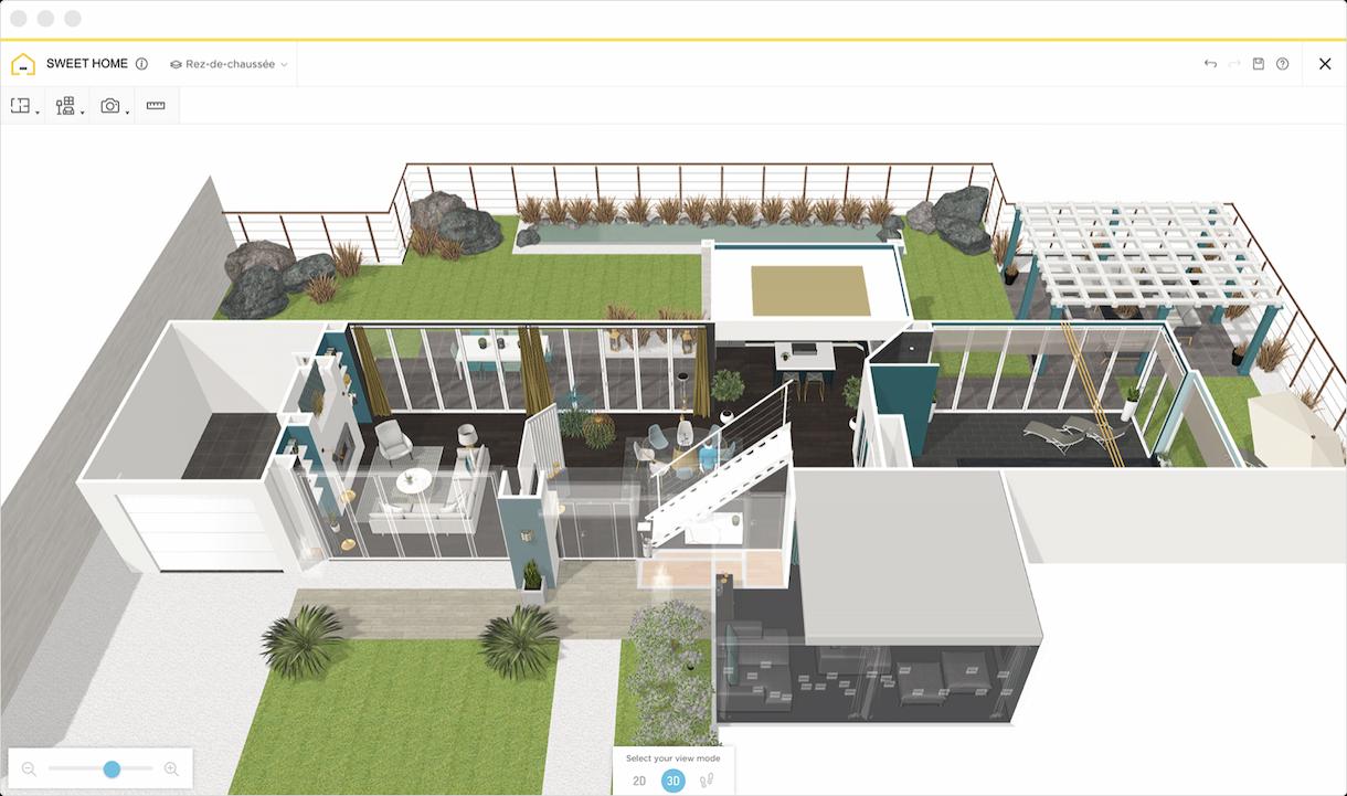 A 3D plan taken on Homebyme of a modern house with an outdoor space