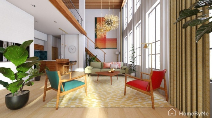 Mid-Century-Modern Living room with wooden furniture