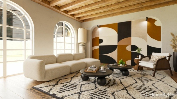 Organic shapes wall for living room