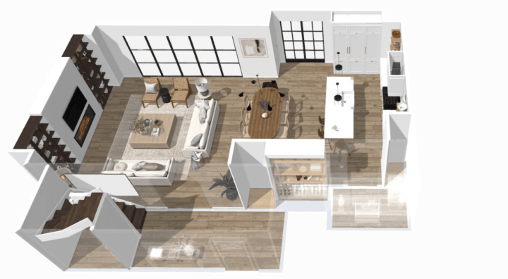 3D floor plan of a living room