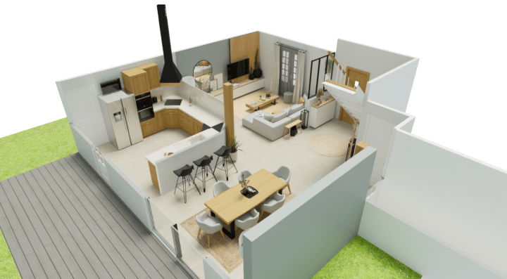 3D Topview of a french country house plan