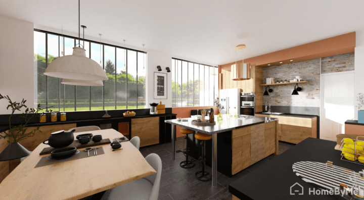 An industrial style kitchen island