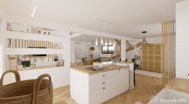 Kitchen with statement lightening fixtures