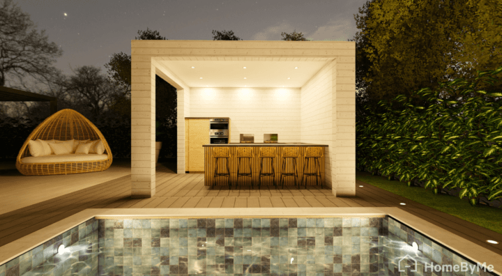 Images of outdoor kitchen at night