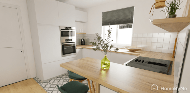 White kitchen with wood worktop